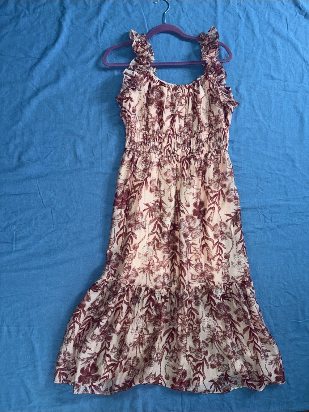 Melloday Floral Ruffled Midi Dress in Rose